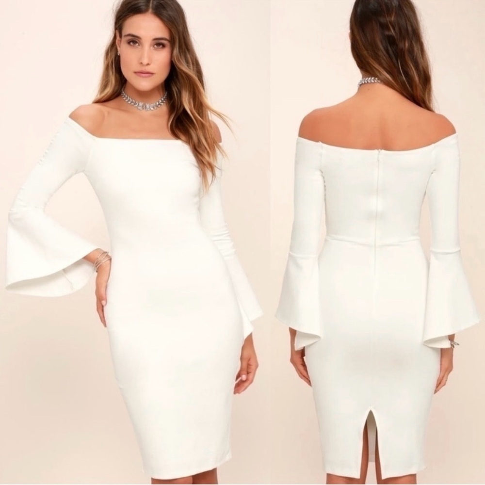 Lulus Off-the-shoulder Cream Midi Dress NWT